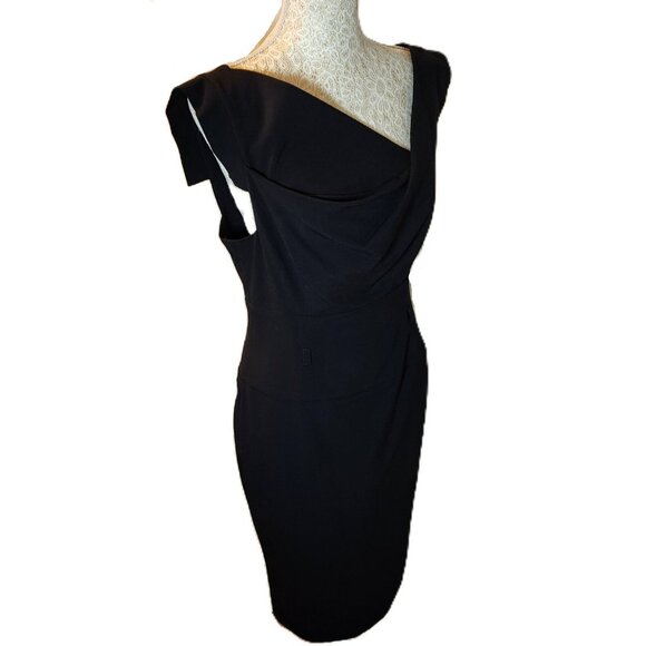 Black Halo Jackie O - Elegant Black Dress with Asymmetrical Neckline - Picture 2 of 6
